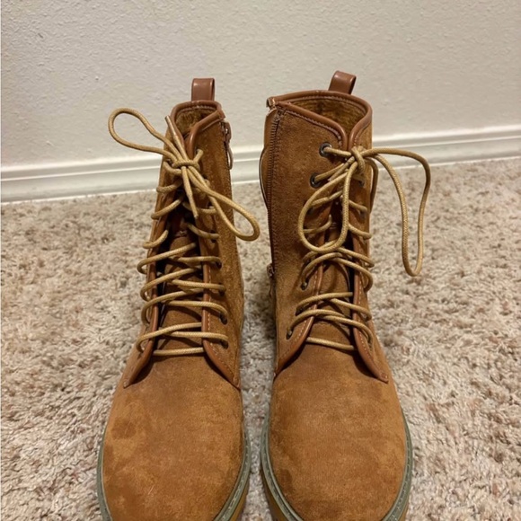 Brown Suede Combat Boots - Picture 1 of 4